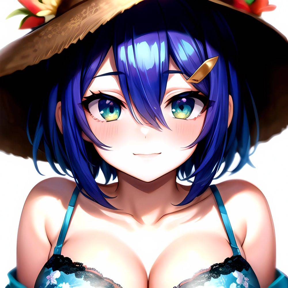 1girl Blush Bob Cut Bra Breasts Cleavage Close Up Closed Mouth Collarbone Commentary Eyelashes Eyes Visible Through Hair Floral, 1149416250 - AIHentai - #main