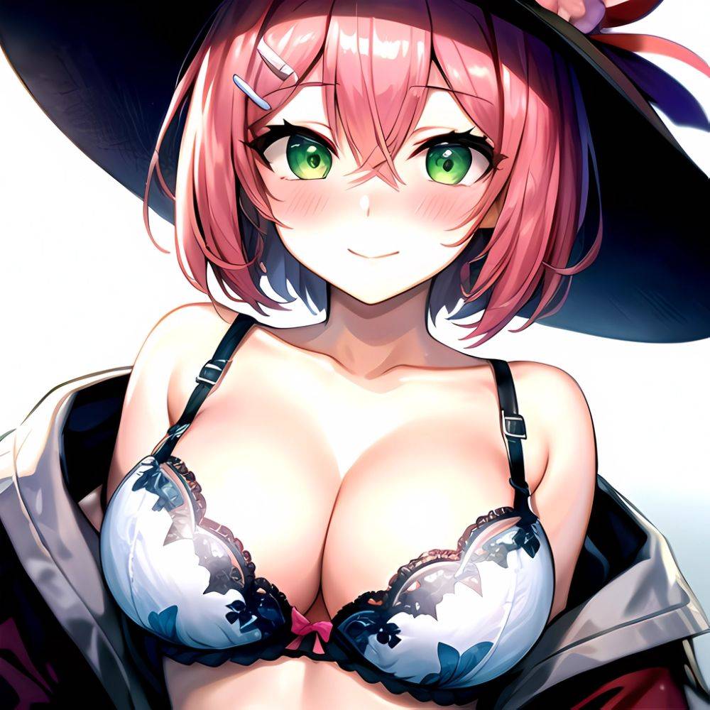 1girl Blush Bob Cut Bra Breasts Cleavage Close Up Closed Mouth Collarbone Commentary Eyelashes Eyes Visible Through Hair Floral, 2774092087 - AIHentai - #main