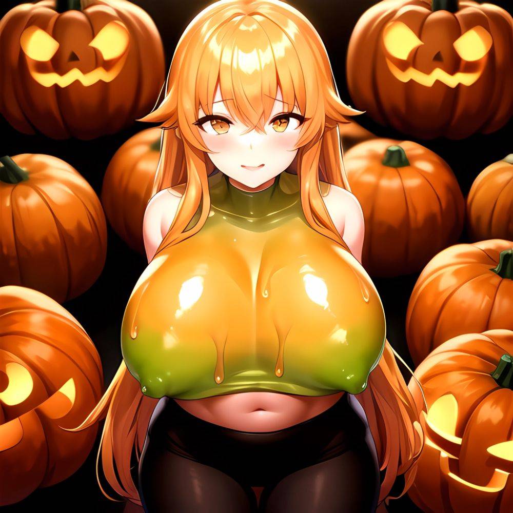 Orange Slime Messy Slime Big Boobs Pov Pumpkins Orange And Black Standing Up Facing The Viewer Arms Behind Back, 1237360306 - AIHentai - #main