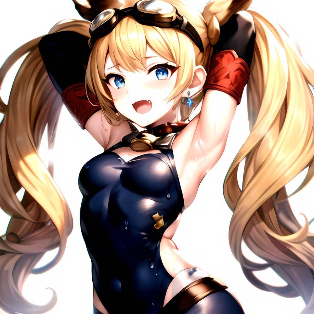 1girl Armpits Arms Behind Head Backlighting Bare Arms Bare Legs Blonde Hair Blue Eyes Blush Breasts Check Commentary Clothing Cu, 2100786048 - AIHentai - #main
