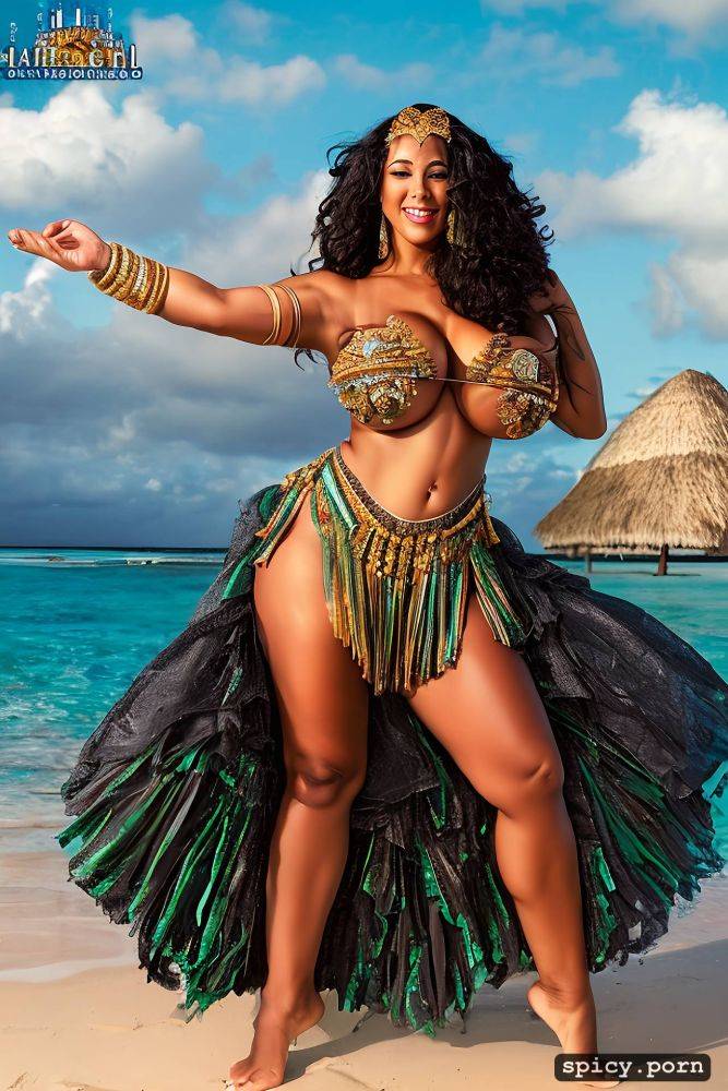 50 yo beautiful tahitian dancer, intricate beautiful dancing costume - #main