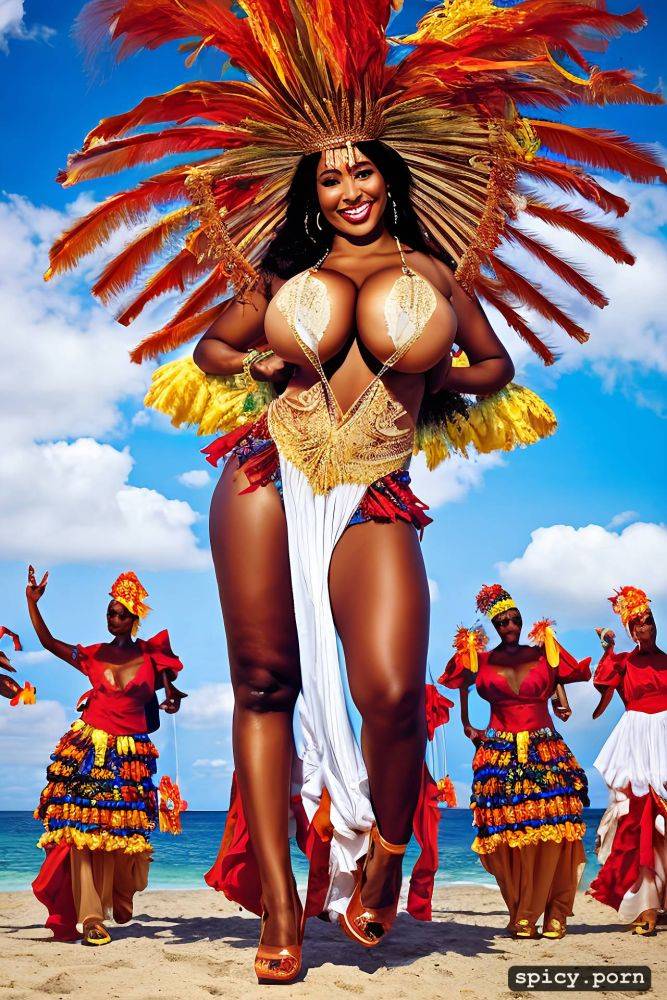 color portrait, huge natural boobs, 58 yo beautiful white caribbean carnival dancer - #main