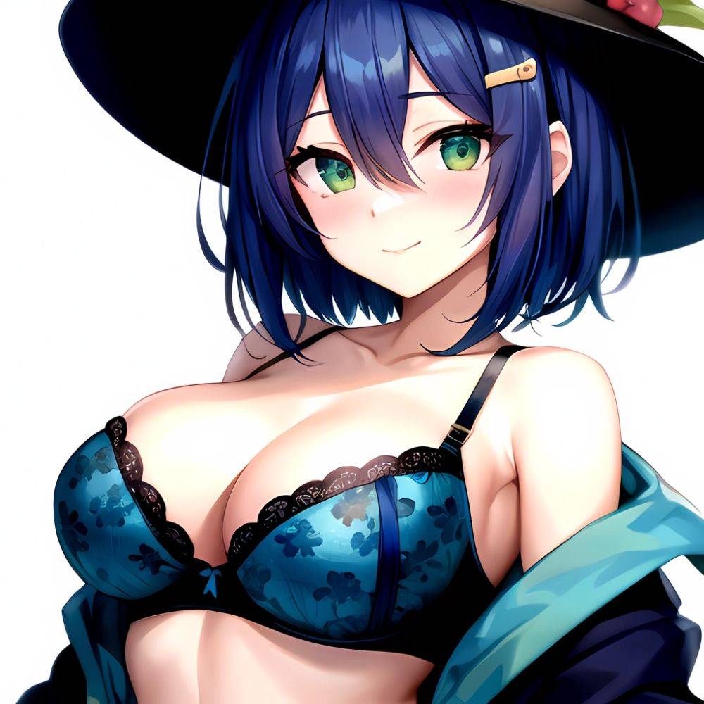 1girl Blush Bob Cut Bra Breasts Cleavage Close Up Closed Mouth Collarbone Commentary Eyelashes Eyes Visible Through Hair Floral, 2653397209 - AIHentai - #main