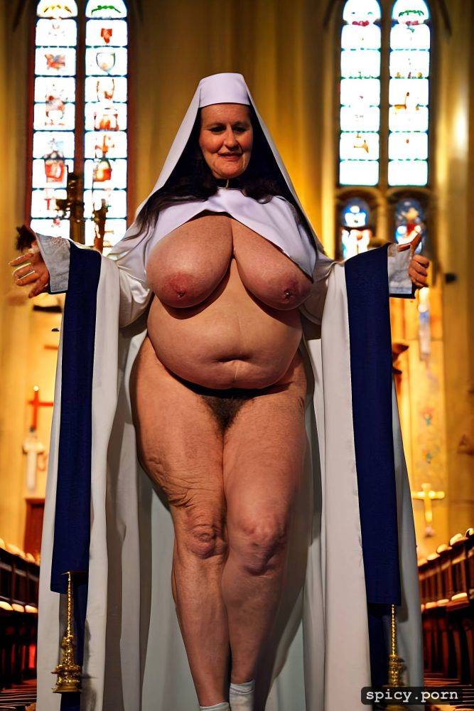 thick legs, ultrarealistic, full body face, white nun 65 years old hairy - #main