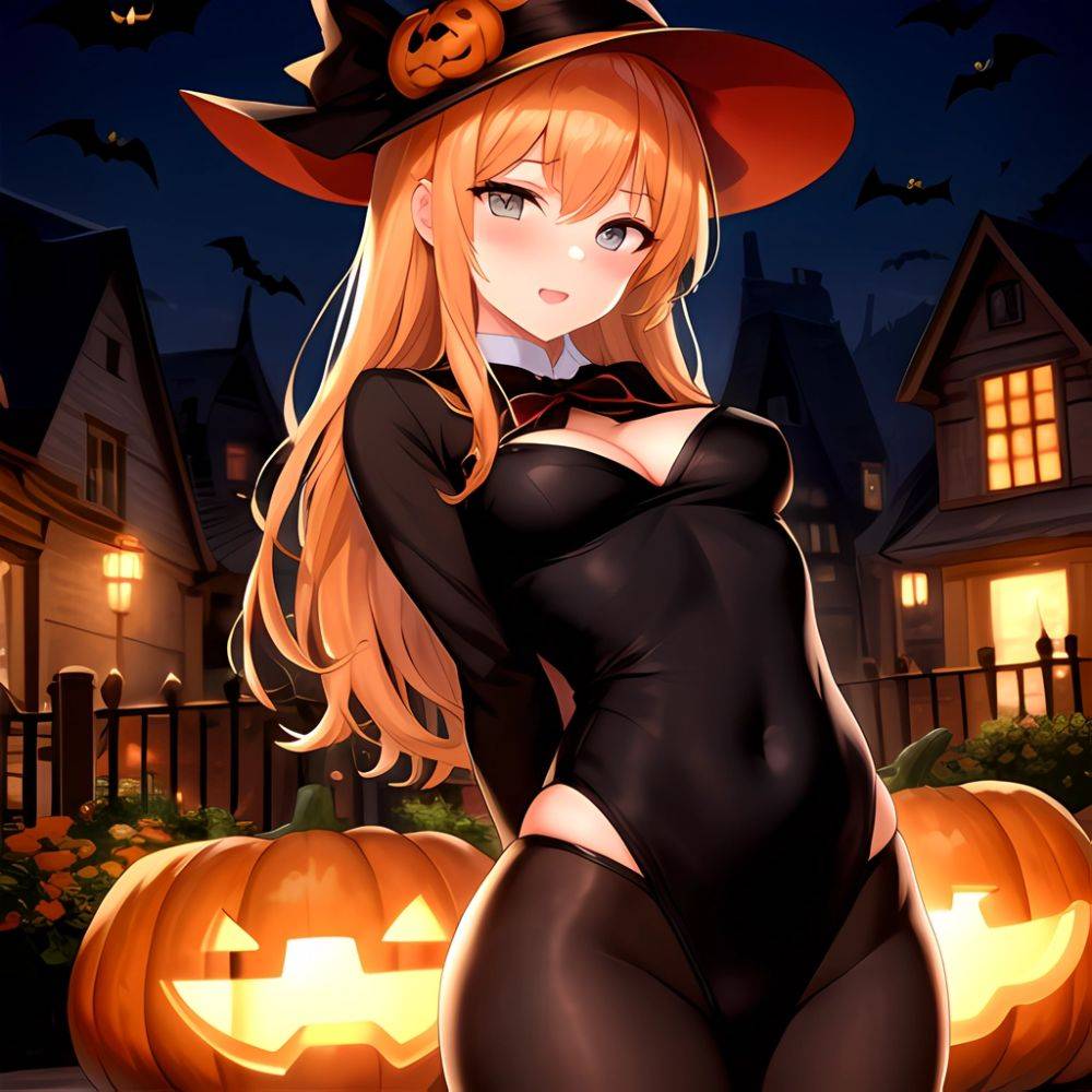 1girl Solo Sexy Outfit Halloween Pumpkins Standing Arms Behind Back, 2489003638 - AIHentai - #main