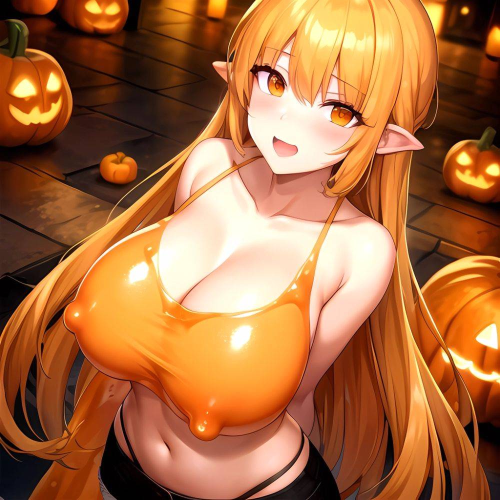 Orange Slime Messy Slime Big Boobs Pov Pumpkins Orange And Black Standing Up Facing The Viewer Arms Behind Back, 3937141196 - AIHentai - #main