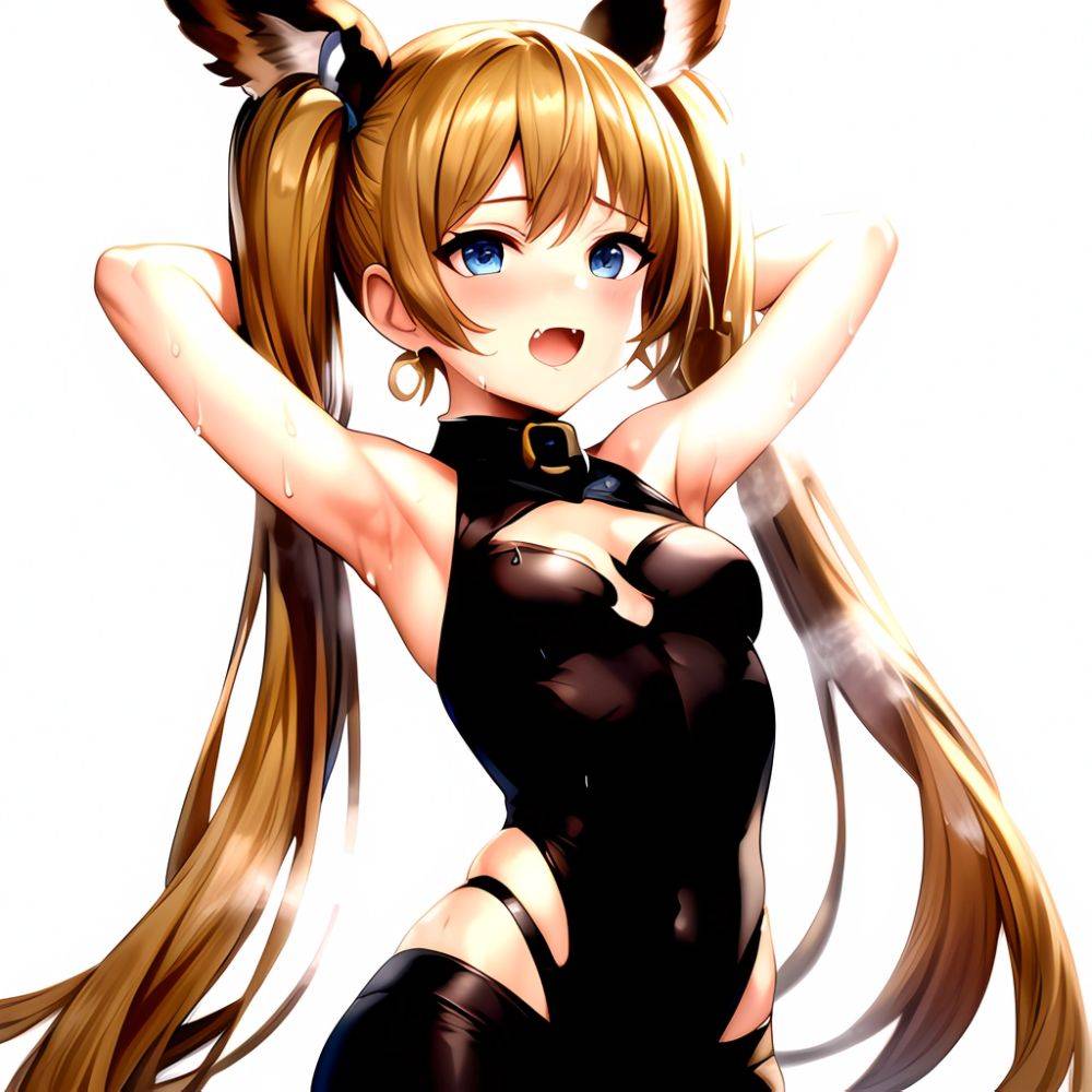 1girl Armpits Arms Behind Head Backlighting Bare Arms Bare Legs Blonde Hair Blue Eyes Blush Breasts Check Commentary Clothing Cu, 2303446759 - AIHentai - #main