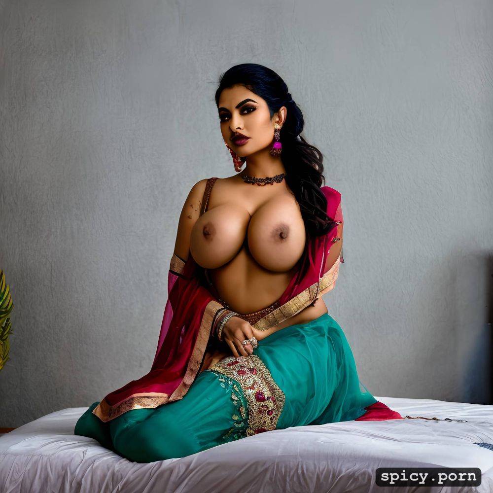 beautiful indian woman sitting on bed, highres, 25 yo, aspect ratio 169 - #main