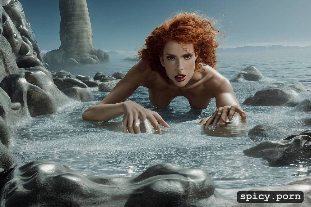 elegant, snake skinned body, short scarf otherwise naked, naked - #main