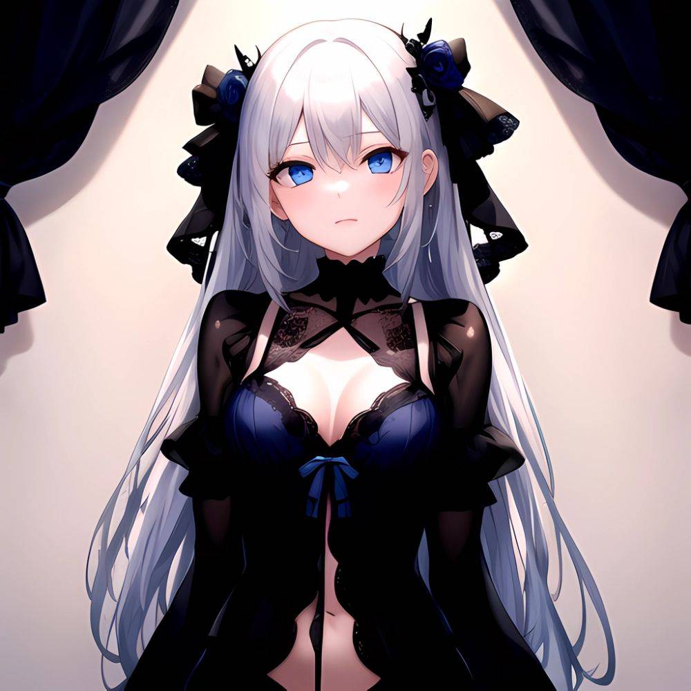 1girl Solo Gothic Emo Lingerie Arms Behind Back Facing The Viewer Blue Eyes, 119695349 - AIHentai - #main