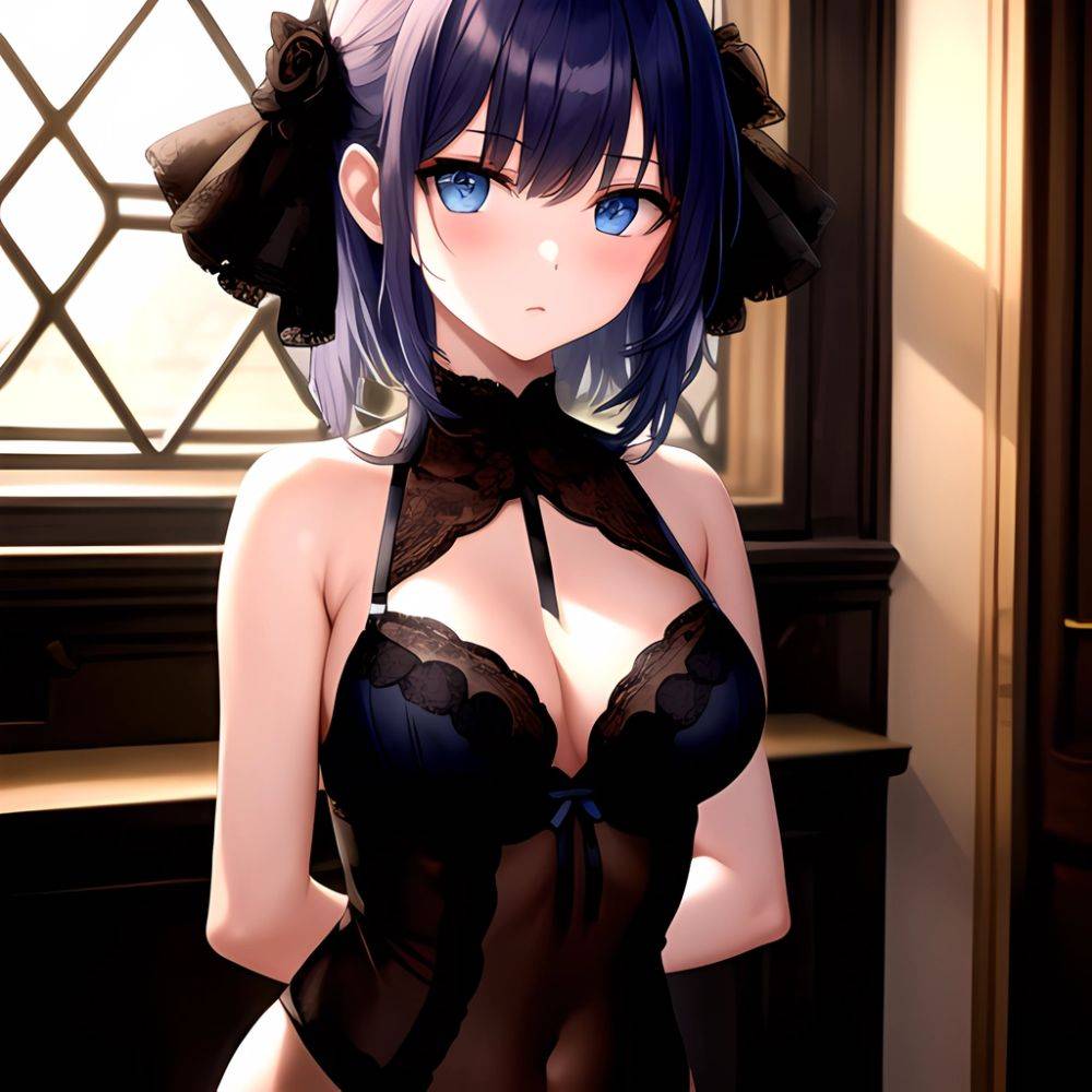 1girl Solo Gothic Emo Lingerie Arms Behind Back Facing The Viewer Blue Eyes, 3539933457 - AIHentai - #main