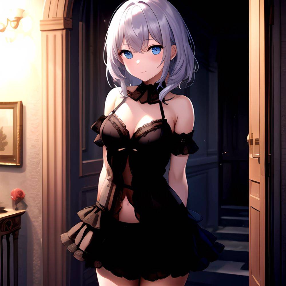1girl Solo Gothic Emo Lingerie Arms Behind Back Facing The Viewer Blue Eyes, 1370410305 - AIHentai - #main