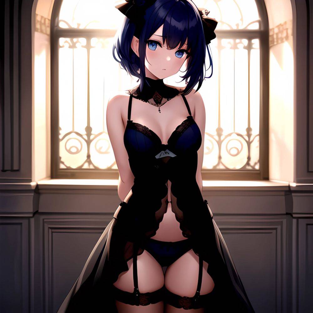 1girl Solo Gothic Emo Lingerie Arms Behind Back Facing The Viewer Blue Eyes, 3918522827 - AIHentai - #main