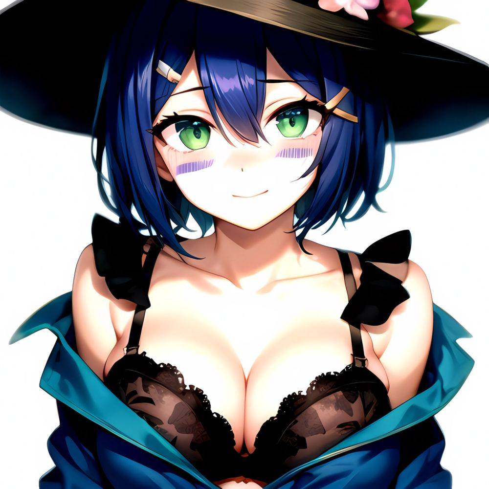 1girl Blush Bob Cut Bra Breasts Cleavage Close Up Closed Mouth Collarbone Commentary Eyelashes Eyes Visible Through Hair Floral, 2857919150 - AIHentai - #main