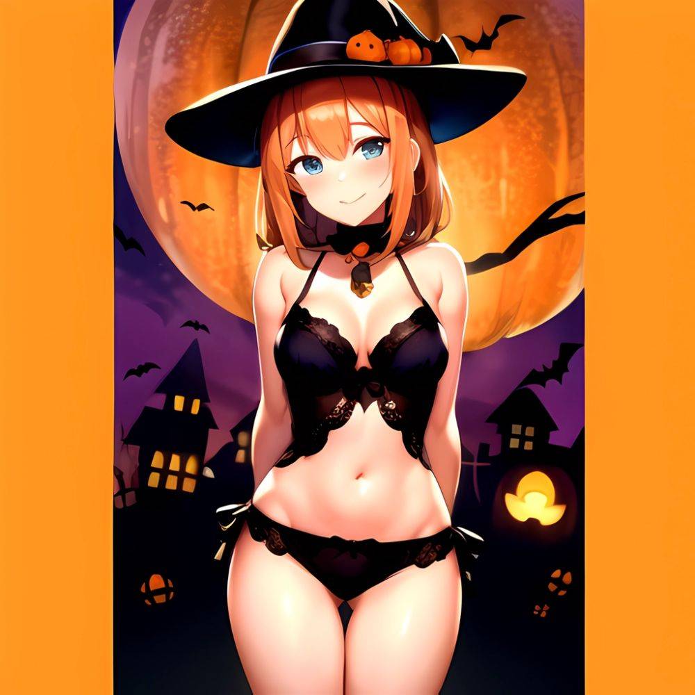 1girl Solo Sexy Outfit Halloween Pumpkins Standing Arms Behind Back, 3029940397 - AIHentai - #main