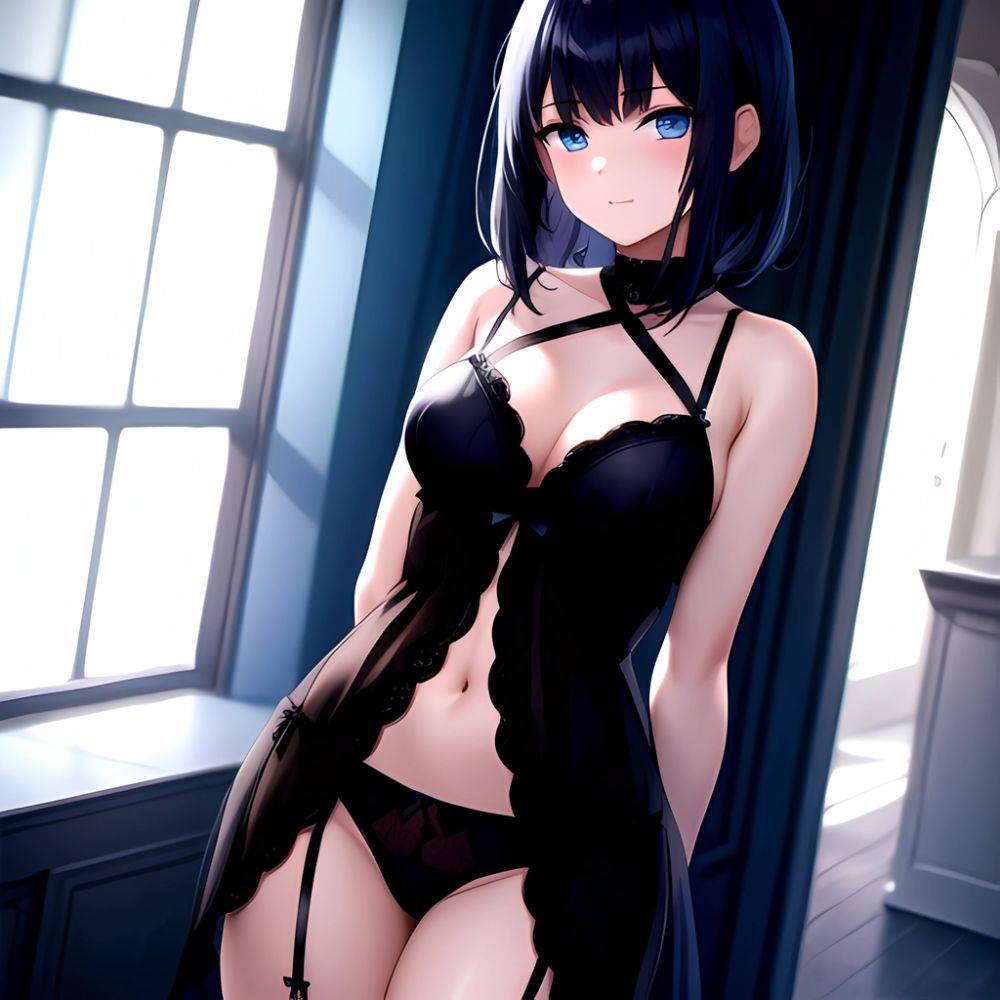 1girl Solo Gothic Emo Lingerie Arms Behind Back Facing The Viewer Blue Eyes, 2882825022 - AIHentai - #main