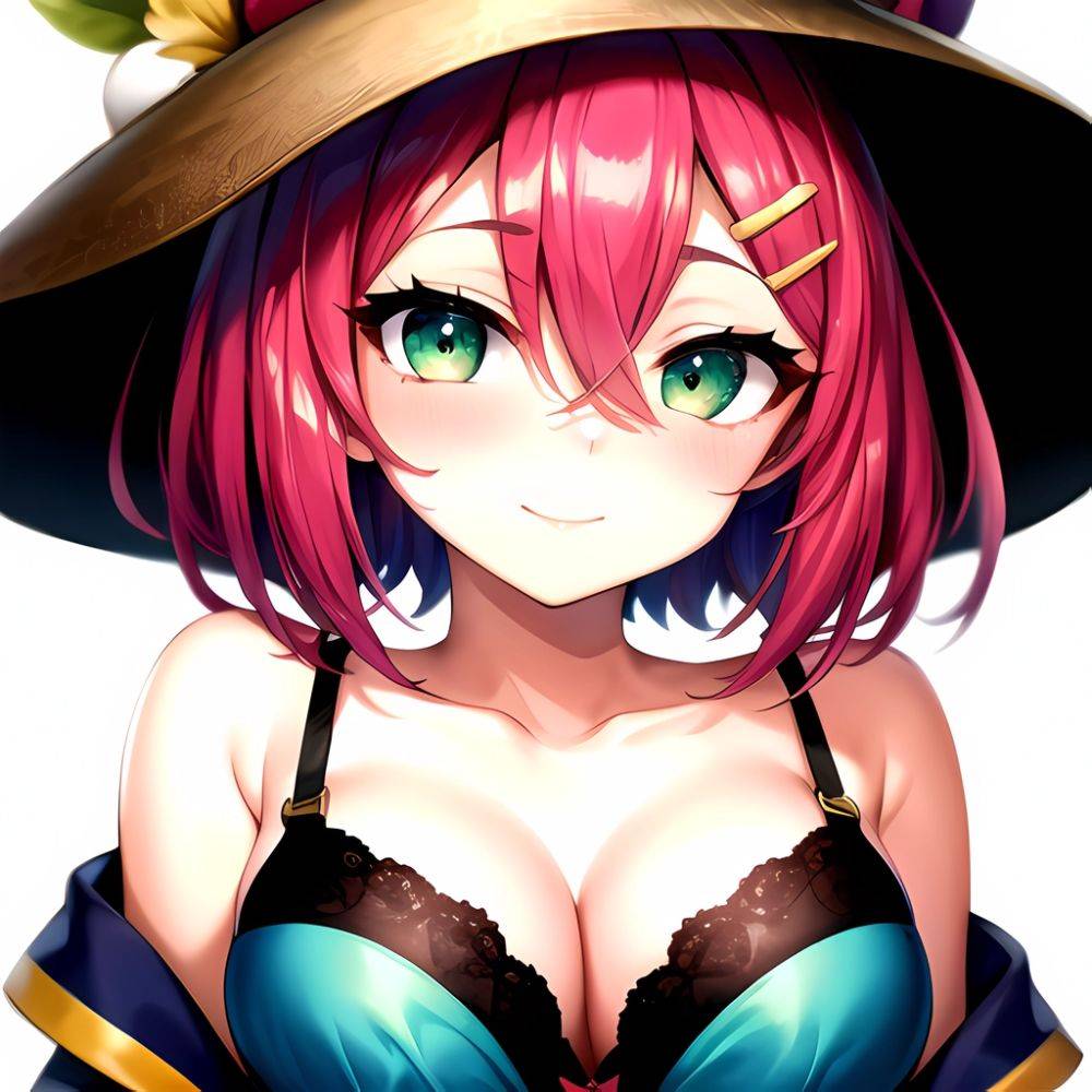 1girl Blush Bob Cut Bra Breasts Cleavage Close Up Closed Mouth Collarbone Commentary Eyelashes Eyes Visible Through Hair Floral, 2437730408 - AIHentai - #main