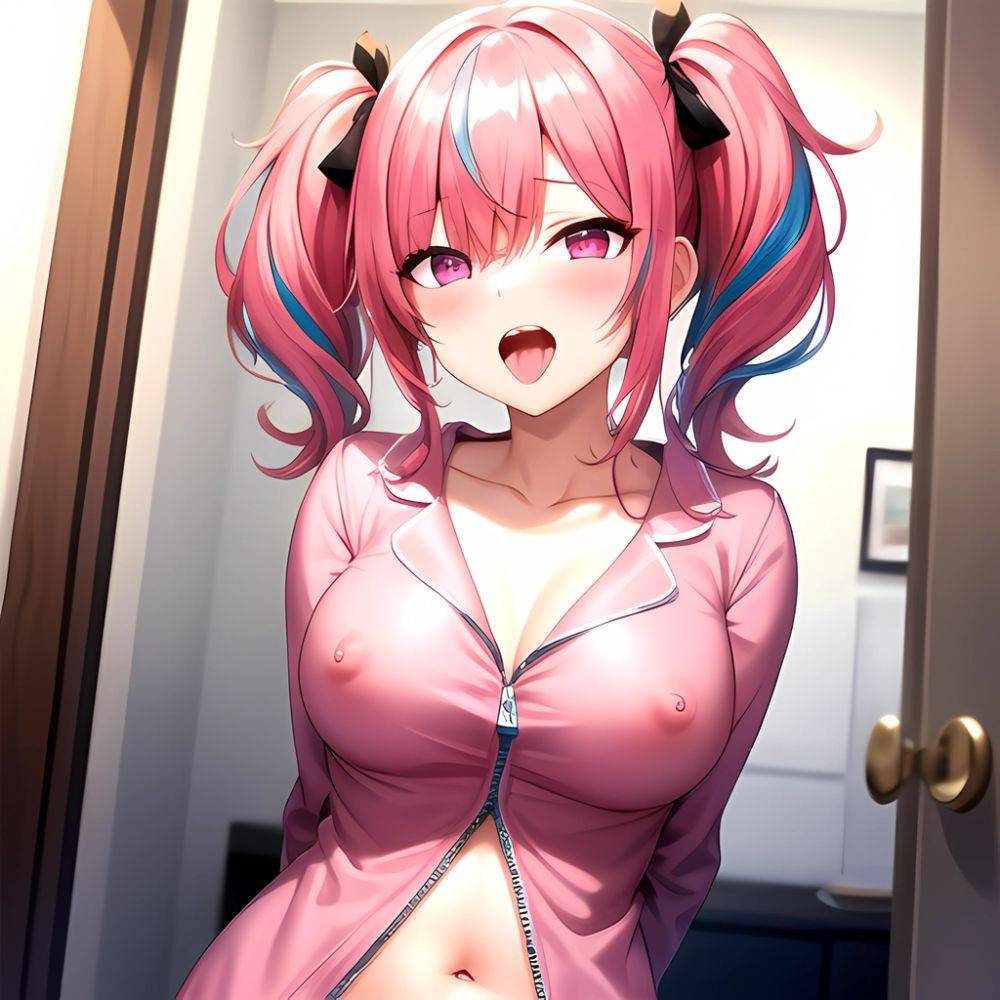 Han Juri 1girl Blush Breasts Breasts Apart Collarbone Hair Over One Eye Large Breasts Long Sleeves Multicolored Hair Navel Nippl, 367925614 - AIHentai - #main