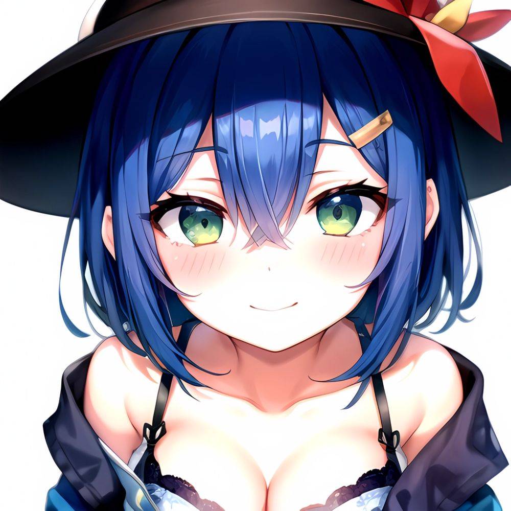 1girl Blush Bob Cut Bra Breasts Cleavage Close Up Closed Mouth Collarbone Commentary Eyelashes Eyes Visible Through Hair Floral, 1944643906 - AIHentai - #main