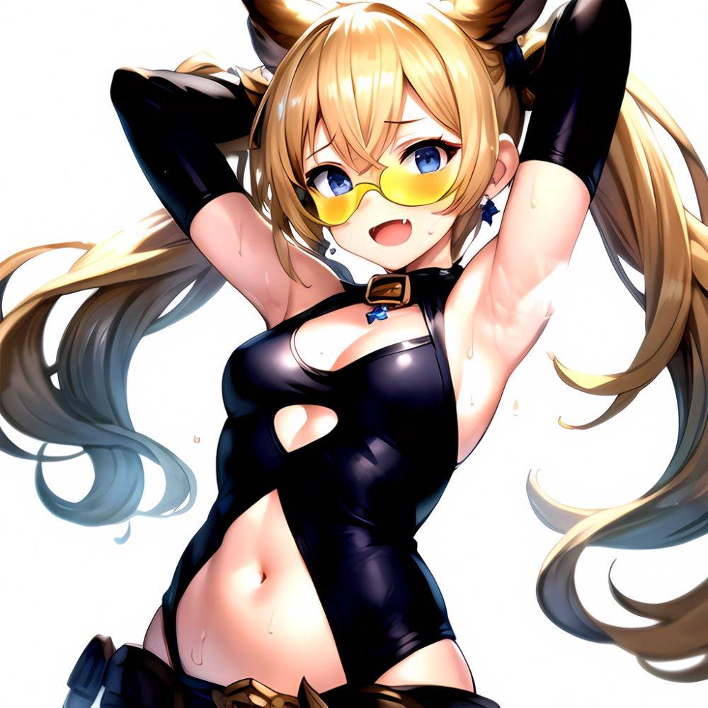 1girl Armpits Arms Behind Head Backlighting Bare Arms Bare Legs Blonde Hair Blue Eyes Blush Breasts Check Commentary Clothing Cu, 4260023663 - AIHentai - #main