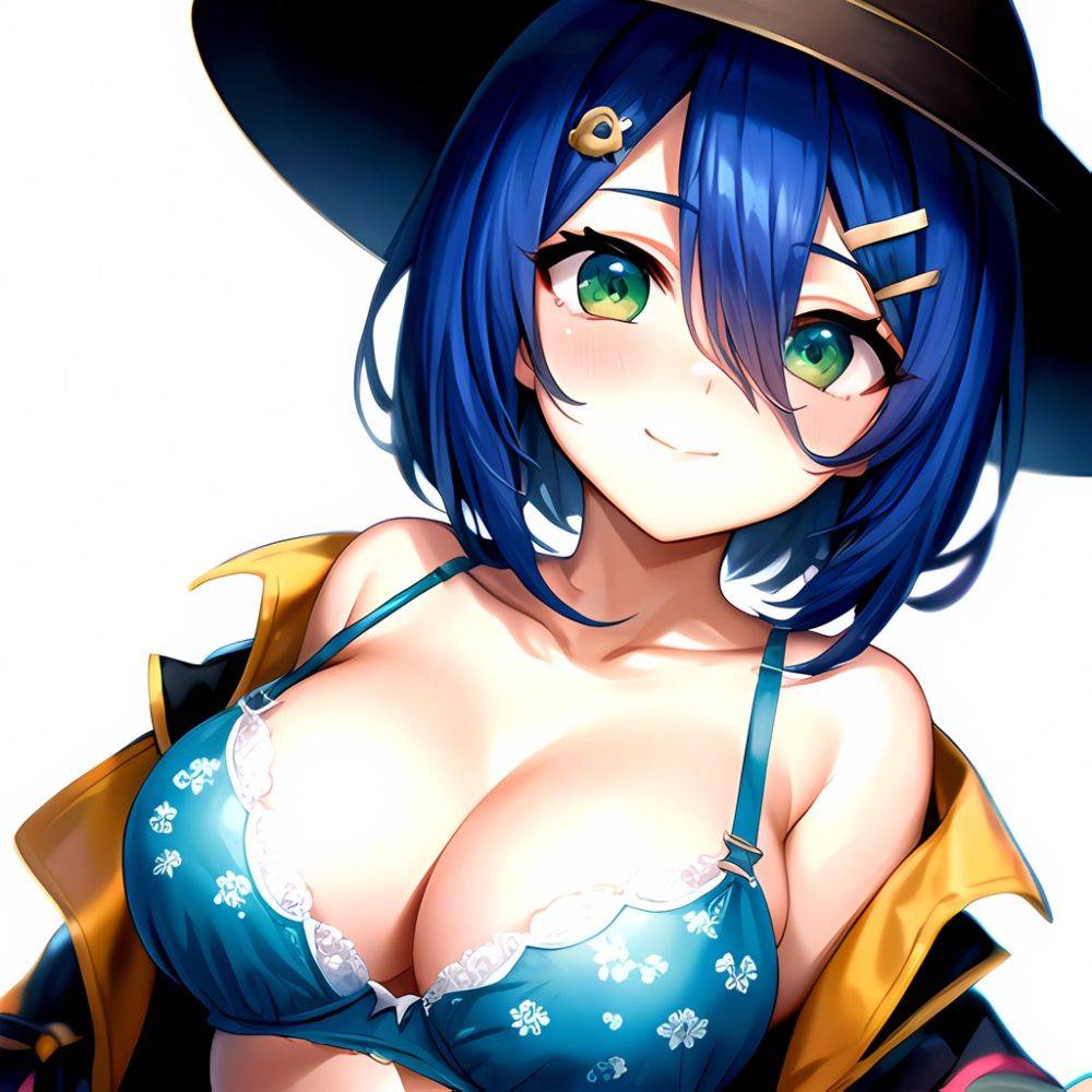 1girl Blush Bob Cut Bra Breasts Cleavage Close Up Closed Mouth Collarbone Commentary Eyelashes Eyes Visible Through Hair Floral, 1890430966 - AIHentai - #main