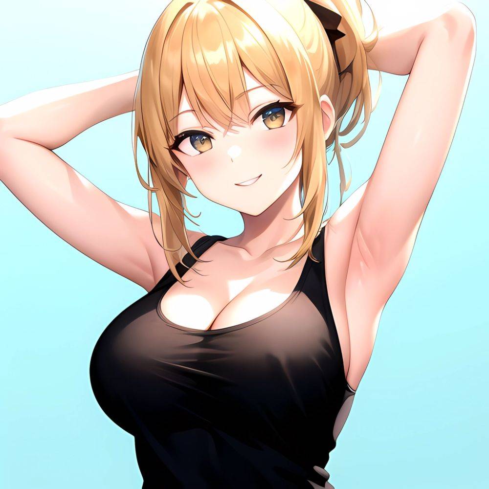Beatrix Amerhauser 1girl Armpits Arms Behind Head Arms Up Bare Shoulders Blonde Hair Breasts Cleavage Large Breasts Long Hair Lo, 882105526 - AIHentai - #main