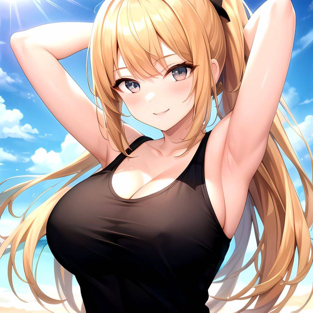 Beatrix Amerhauser 1girl Armpits Arms Behind Head Arms Up Bare Shoulders Blonde Hair Breasts Cleavage Large Breasts Long Hair Lo, 3307393298 - AIHentai - #main