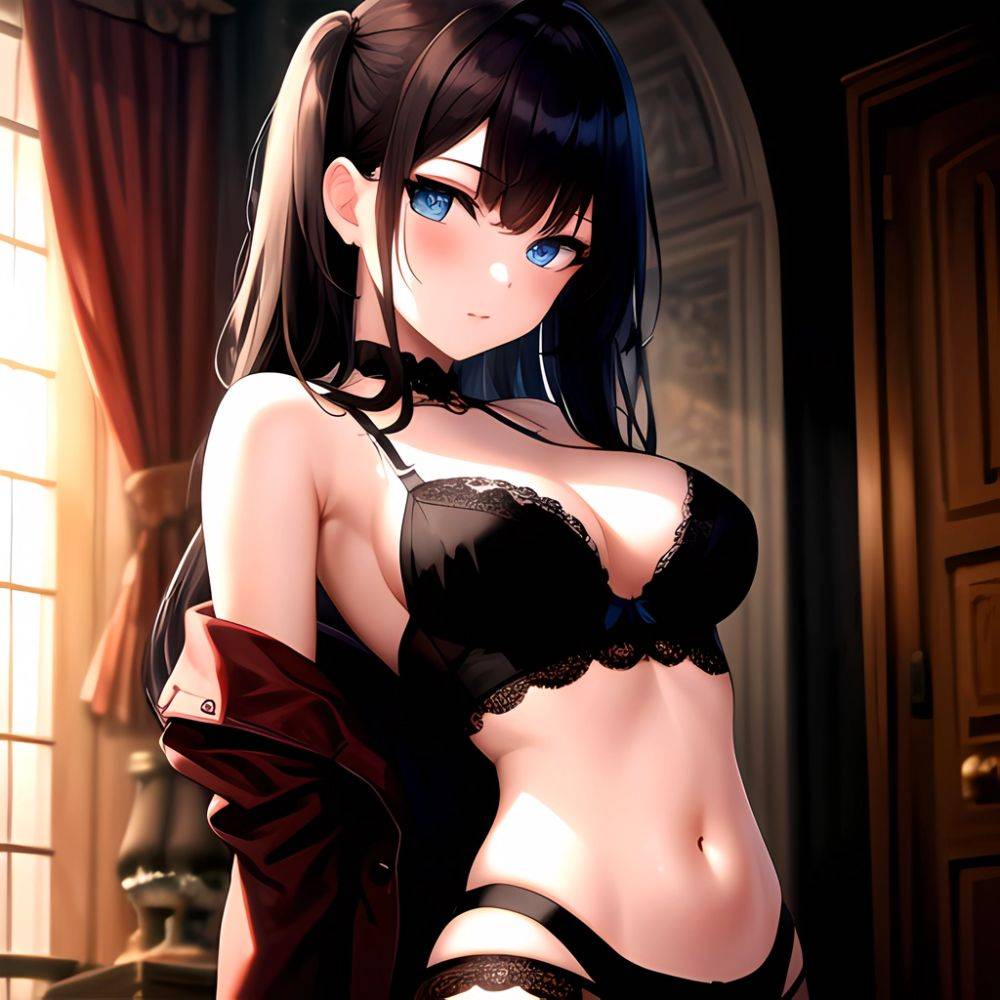 1girl Solo Gothic Emo Lingerie Arms Behind Back Facing The Viewer Blue Eyes, 851000509 - AIHentai - #main