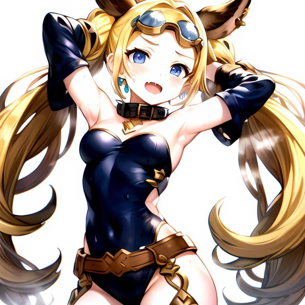 1girl Armpits Arms Behind Head Backlighting Bare Arms Bare Legs Blonde Hair Blue Eyes Blush Breasts Check Commentary Clothing Cu, 270552954 - AIHentai - #main