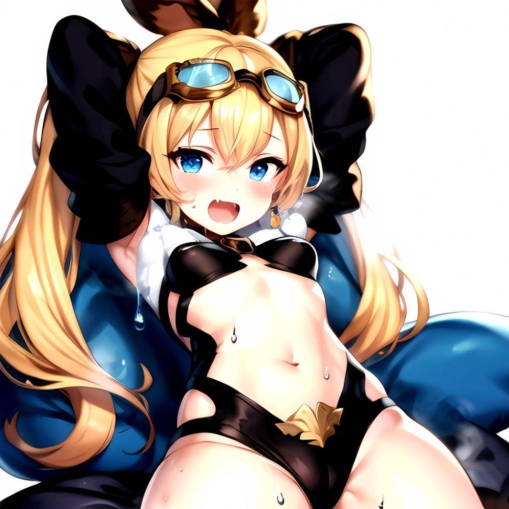 1girl Armpits Arms Behind Head Backlighting Bare Arms Bare Legs Blonde Hair Blue Eyes Blush Breasts Check Commentary Clothing Cu, 443117511 - AIHentai - #main