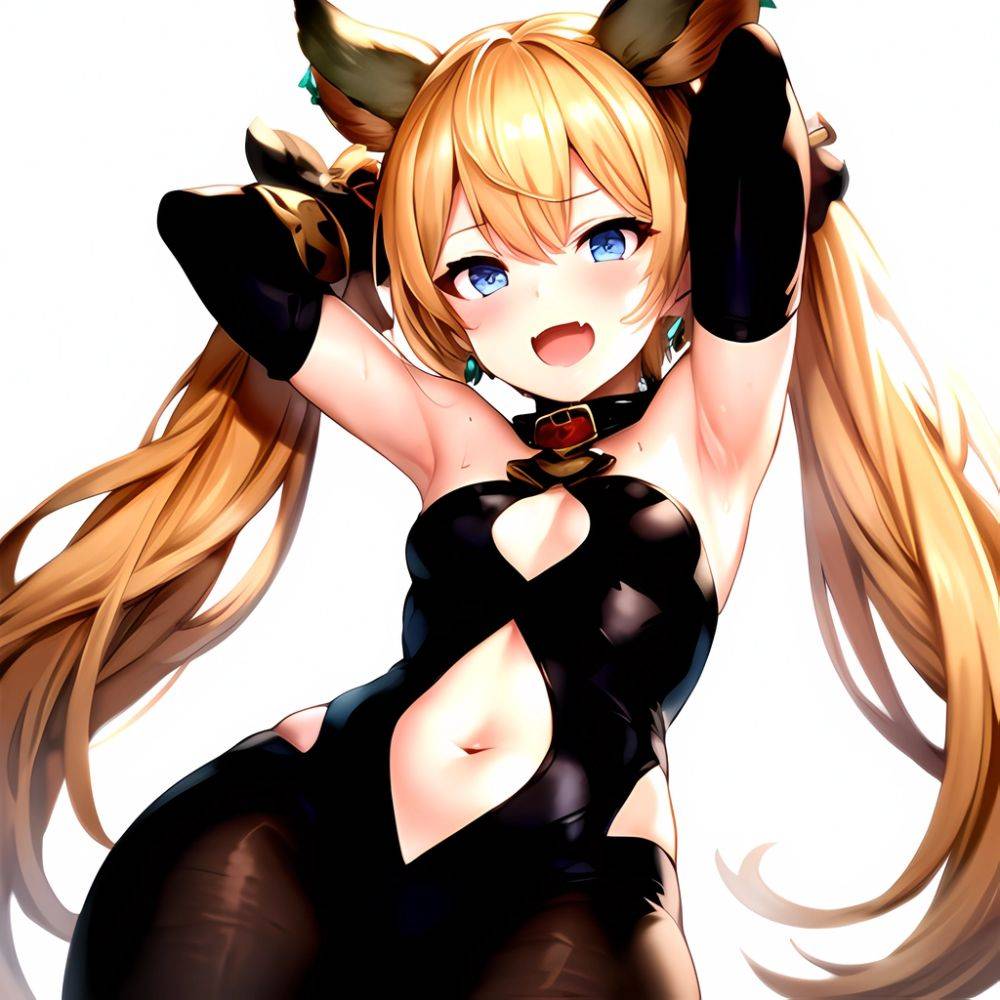 1girl Armpits Arms Behind Head Backlighting Bare Arms Bare Legs Blonde Hair Blue Eyes Blush Breasts Check Commentary Clothing Cu, 398781809 - AIHentai - #main