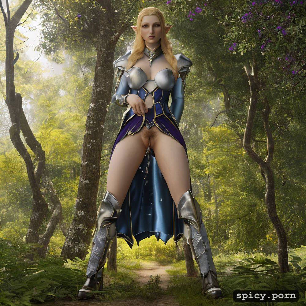 digital art, urinating, jaheira from baldur s gate in a forest squatting and peeing with her bare pussy for all to see - #main