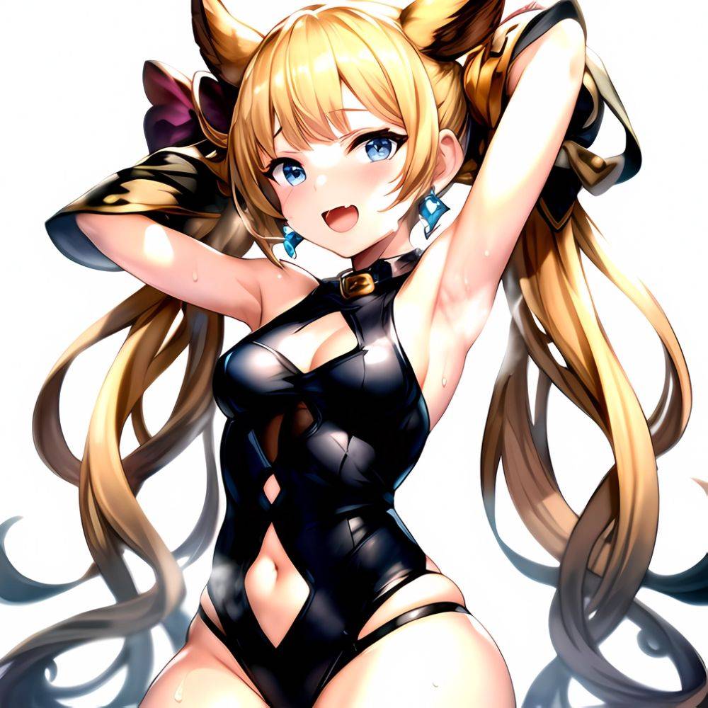1girl Armpits Arms Behind Head Backlighting Bare Arms Bare Legs Blonde Hair Blue Eyes Blush Breasts Check Commentary Clothing Cu, 2935959372 - AIHentai - #main