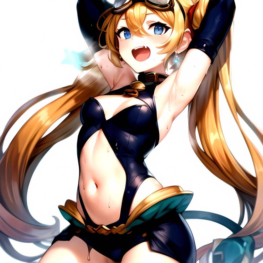 1girl Armpits Arms Behind Head Backlighting Bare Arms Bare Legs Blonde Hair Blue Eyes Blush Breasts Check Commentary Clothing Cu, 2726021347 - AIHentai - #main