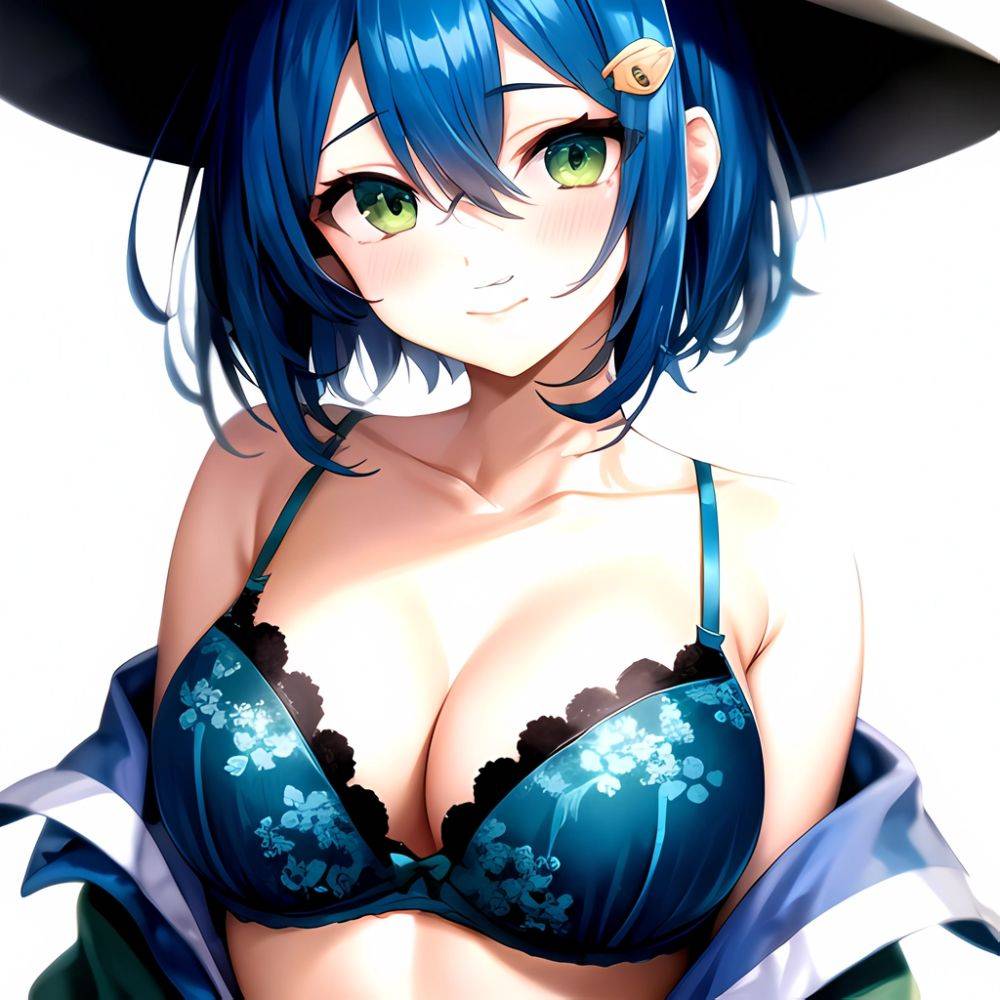 1girl Blush Bob Cut Bra Breasts Cleavage Close Up Closed Mouth Collarbone Commentary Eyelashes Eyes Visible Through Hair Floral, 980220818 - AIHentai - #main