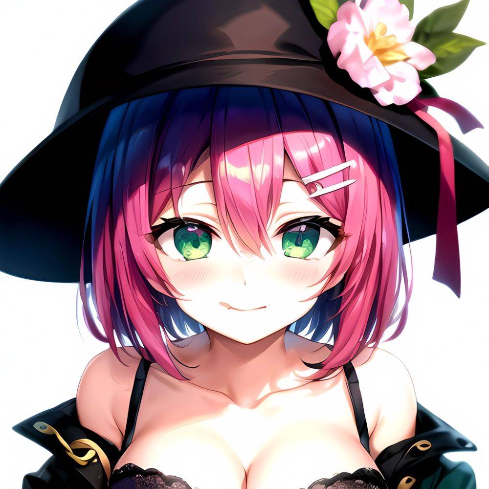 1girl Blush Bob Cut Bra Breasts Cleavage Close Up Closed Mouth Collarbone Commentary Eyelashes Eyes Visible Through Hair Floral, 315900440 - AIHentai - #main