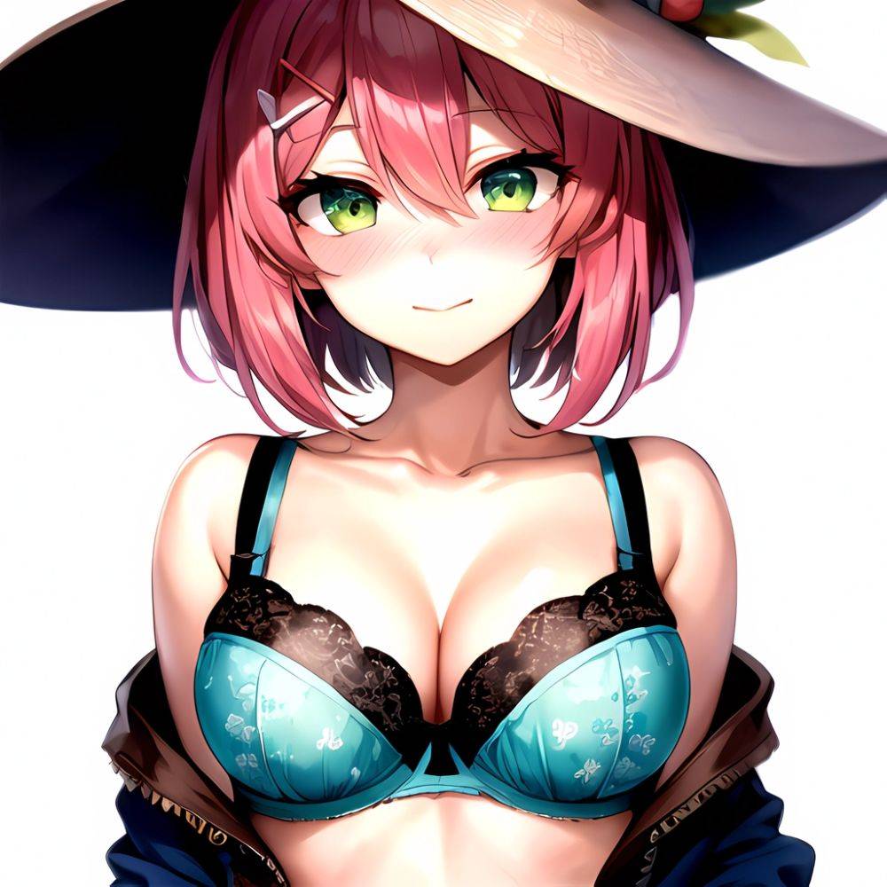 1girl Blush Bob Cut Bra Breasts Cleavage Close Up Closed Mouth Collarbone Commentary Eyelashes Eyes Visible Through Hair Floral, 2301787296 - AIHentai - #main