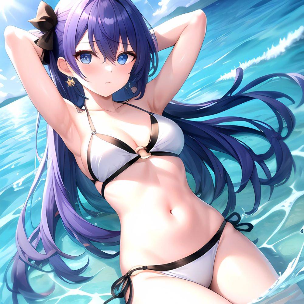 1girl Absurdres Arms Behind Head Bikini Blue Eyes Blue Hair Breasts Closed Mouth Hair Between Eyes Highres Hololive Hoshimachi S, 2258126793 - AIHentai - #main