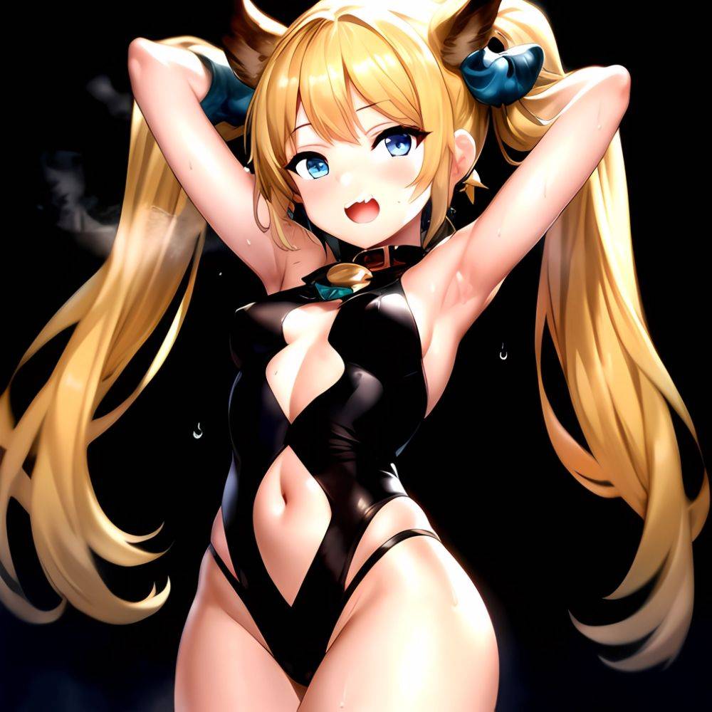 1girl Armpits Arms Behind Head Backlighting Bare Arms Bare Legs Blonde Hair Blue Eyes Blush Breasts Check Commentary Clothing Cu, 2725122006 - AIHentai - #main