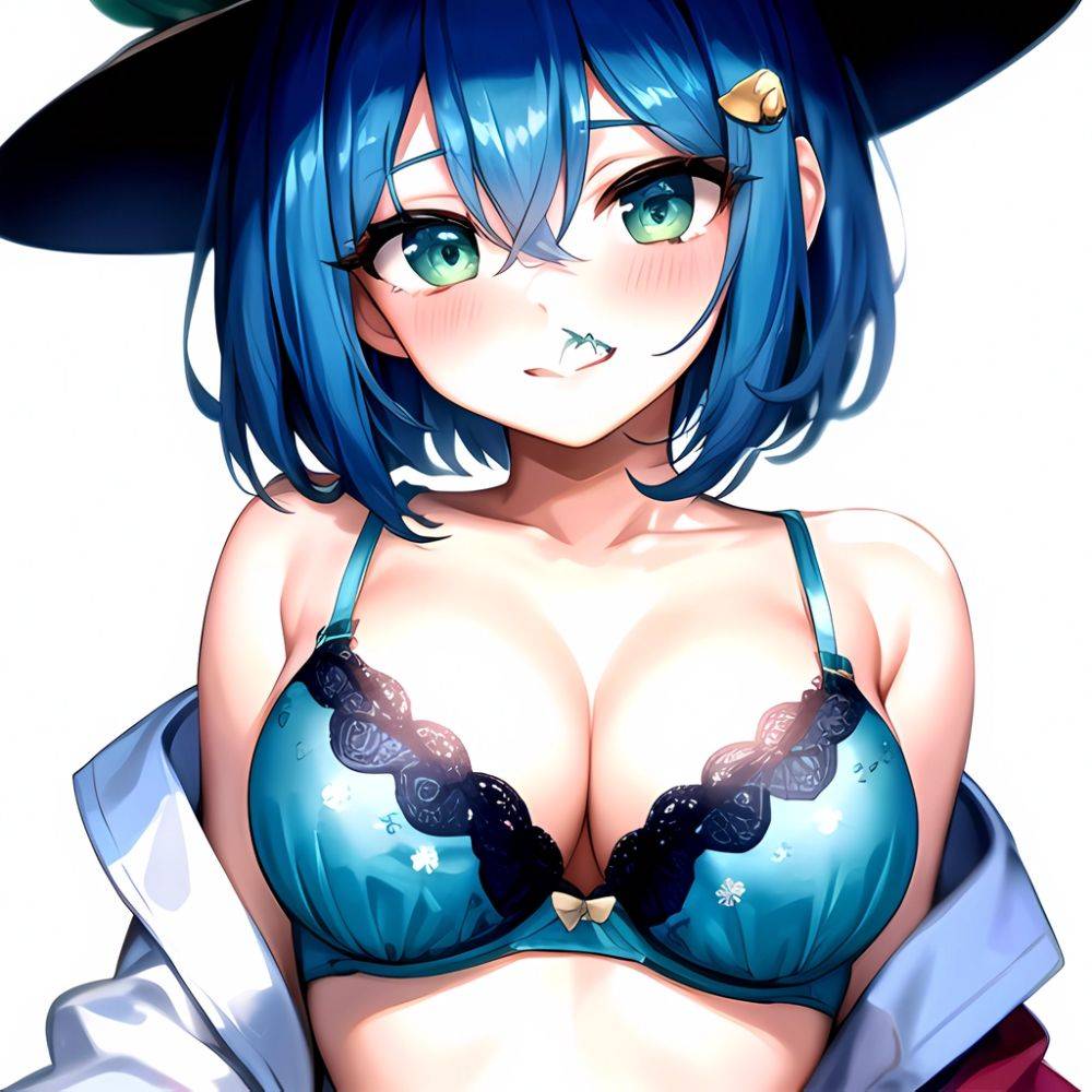 1girl Blush Bob Cut Bra Breasts Cleavage Close Up Closed Mouth Collarbone Commentary Eyelashes Eyes Visible Through Hair Floral, 3620046174 - AIHentai - #main