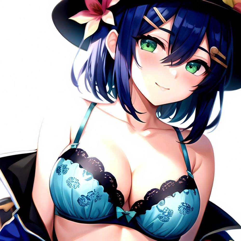 1girl Blush Bob Cut Bra Breasts Cleavage Close Up Closed Mouth Collarbone Commentary Eyelashes Eyes Visible Through Hair Floral, 1796576914 - AIHentai - #main