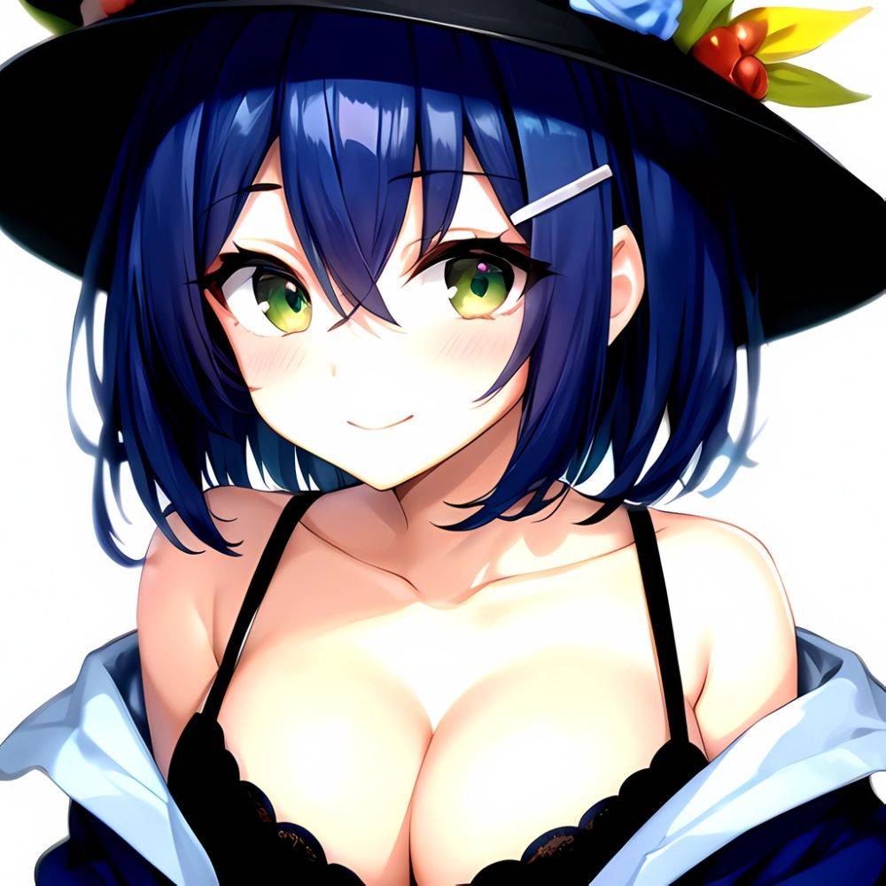 1girl Blush Bob Cut Bra Breasts Cleavage Close Up Closed Mouth Collarbone Commentary Eyelashes Eyes Visible Through Hair Floral, 974558512 - AIHentai - #main