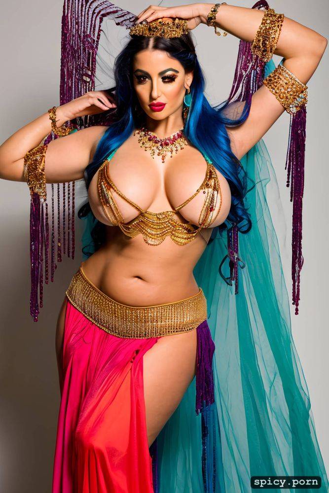 intricate hair, stunning face, full front, curvy, beautiful bellydance costume - #main