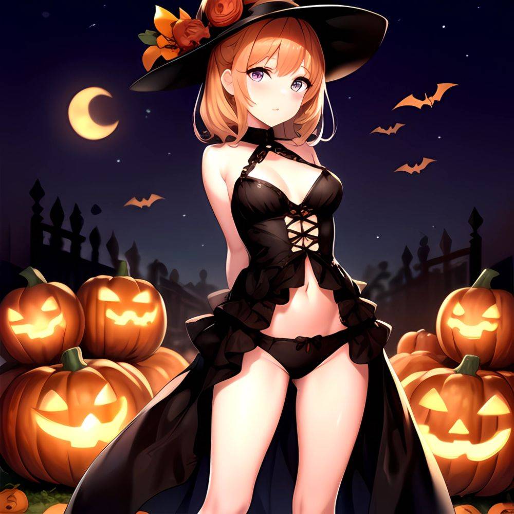 1girl Solo Sexy Outfit Halloween Pumpkins Standing Arms Behind Back, 1001296025 - AIHentai - #main