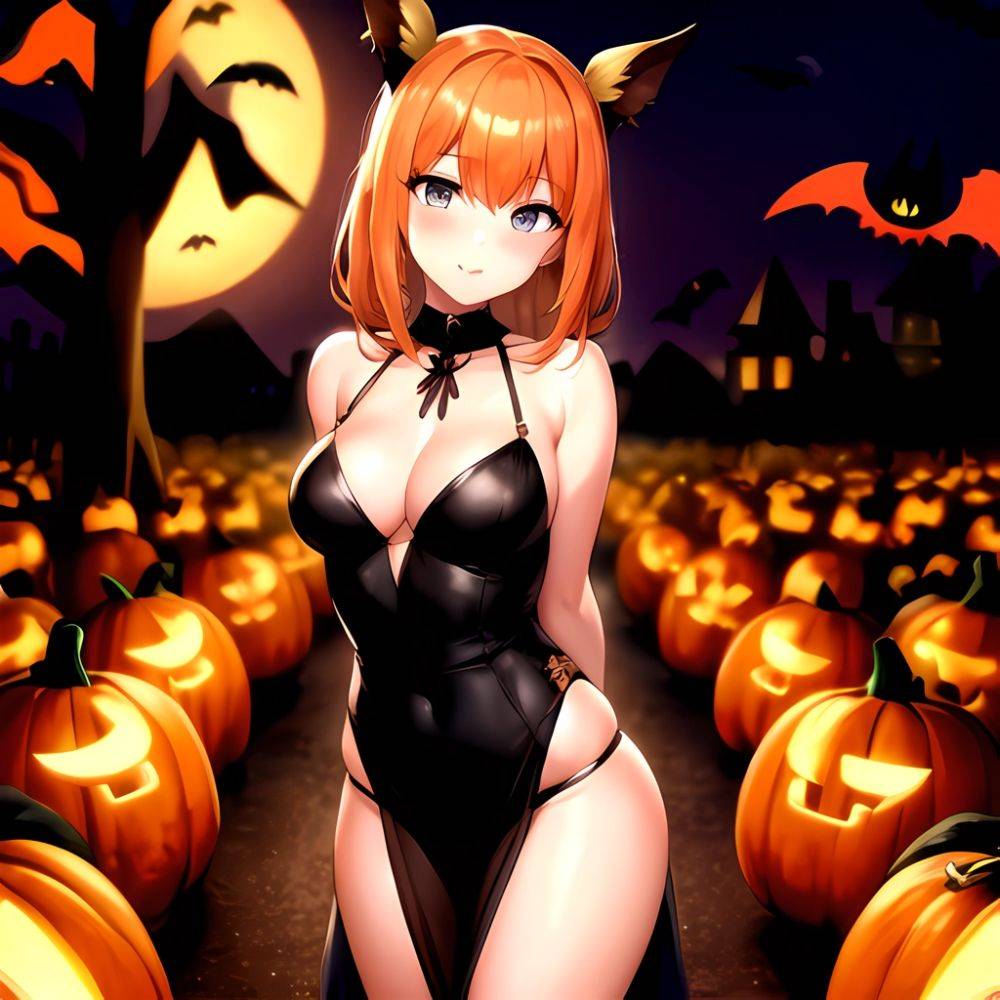 1girl Solo Sexy Outfit Halloween Pumpkins Standing Arms Behind Back, 1413616584 - AIHentai - #main