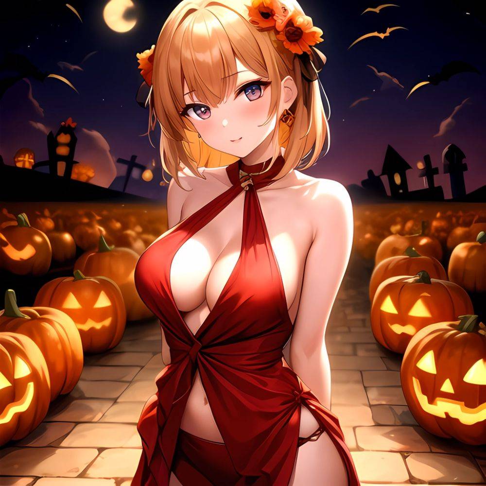 1girl Solo Sexy Outfit Halloween Pumpkins Standing Arms Behind Back, 2348671062 - AIHentai - #main