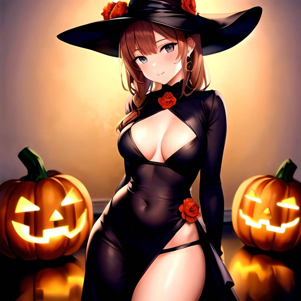 1girl Solo Sexy Outfit Halloween Pumpkins Standing Arms Behind Back, 2257266723 - AIHentai - #main