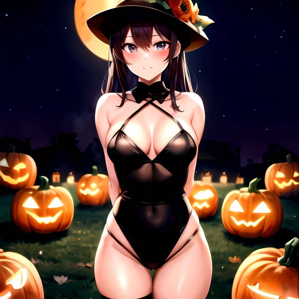 1girl Solo Sexy Outfit Halloween Pumpkins Standing Arms Behind Back, 892578194 - AIHentai - #main