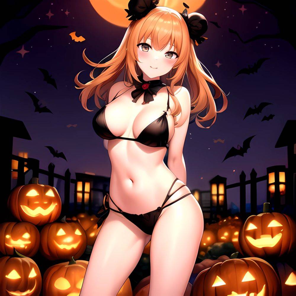 1girl Solo Sexy Outfit Halloween Pumpkins Standing Arms Behind Back, 309762326 - AIHentai - #main