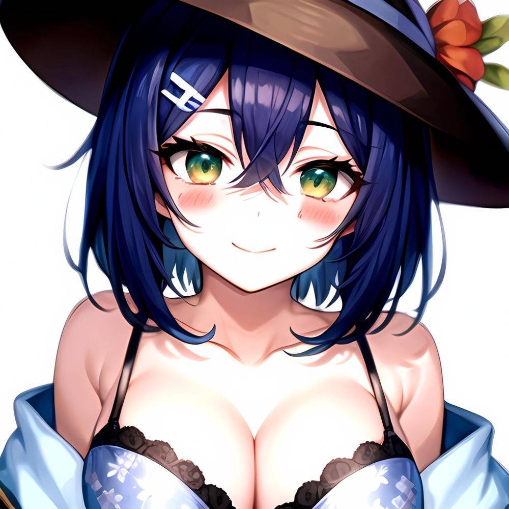 1girl Blush Bob Cut Bra Breasts Cleavage Close Up Closed Mouth Collarbone Commentary Eyelashes Eyes Visible Through Hair Floral, 1681785246 - AIHentai - #main